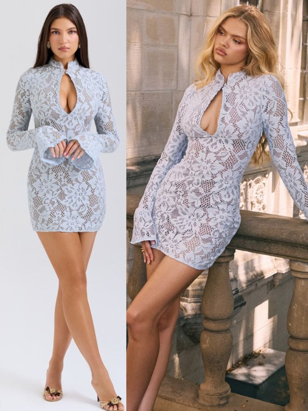House of CB Brianna Mini Dress Bluebell Light Blue Floral Keyhole Lace Size L